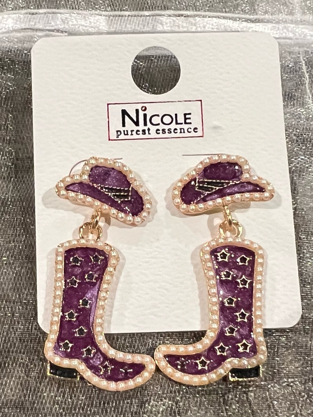 Nicole New Purple Western Boot Drop Earrings